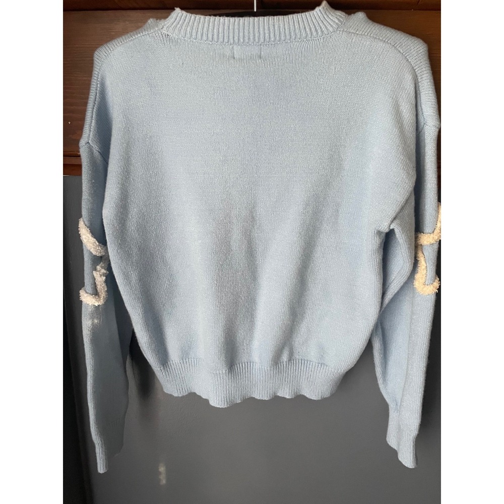 Dreamers by Debut Pastel Chenille  Star Knit Sweater Light Blue Crewneck Small - Picture 2 of 4